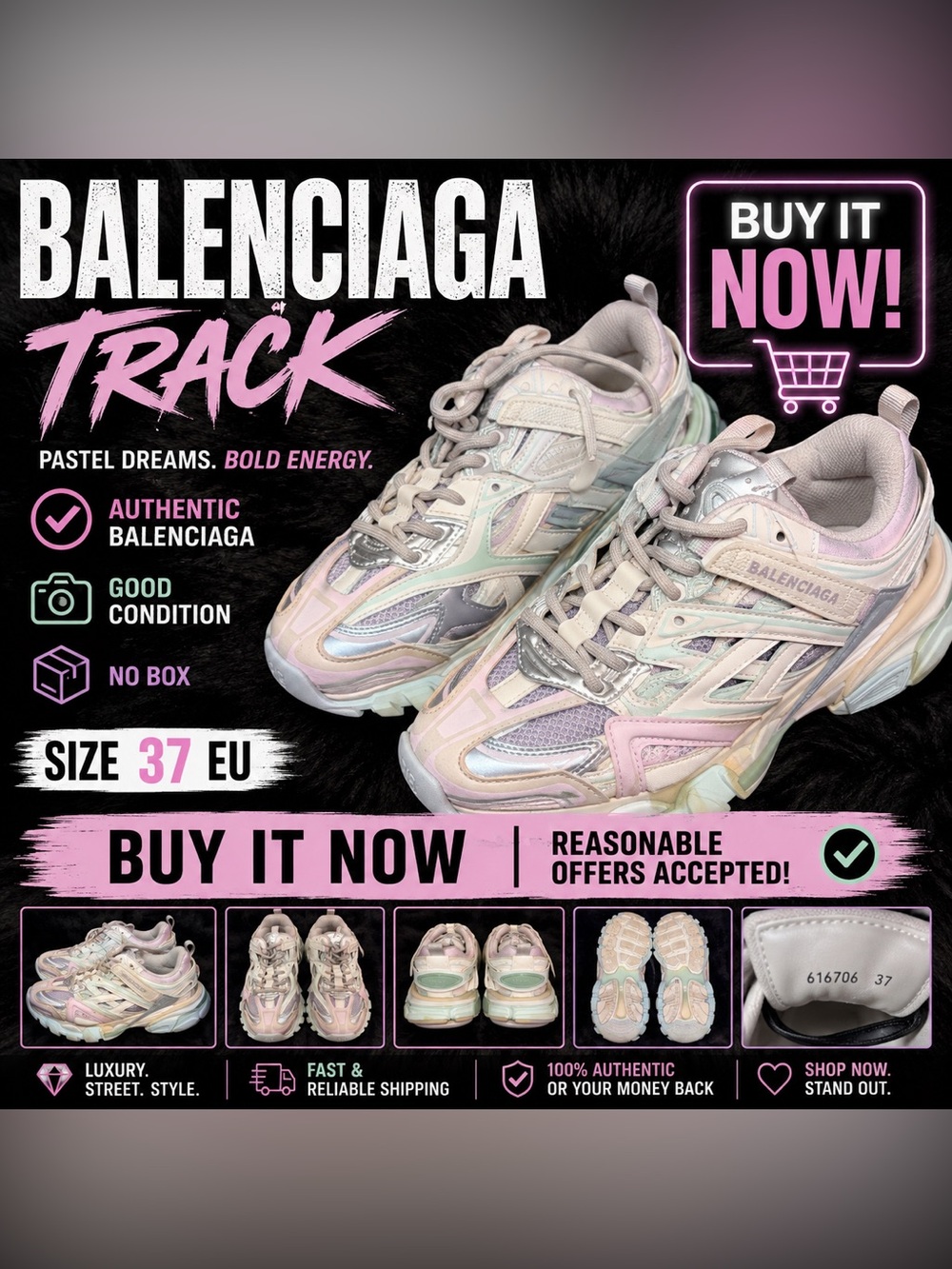 Balenciaga Track Sneakers Pastel Multicolor Women’s Size 37 EU Authentic